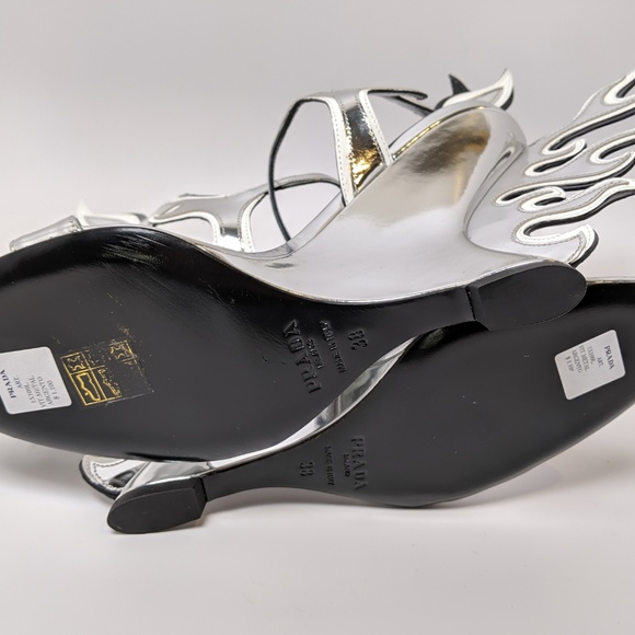 SOLD Prada Silver Flame Wedge Heeled Sandals - Picture 5 of 6